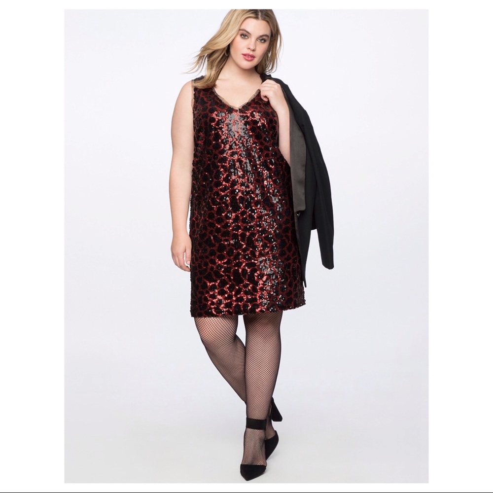Eloquii Sequin Leopard Mesh Trim Slip Party Dress